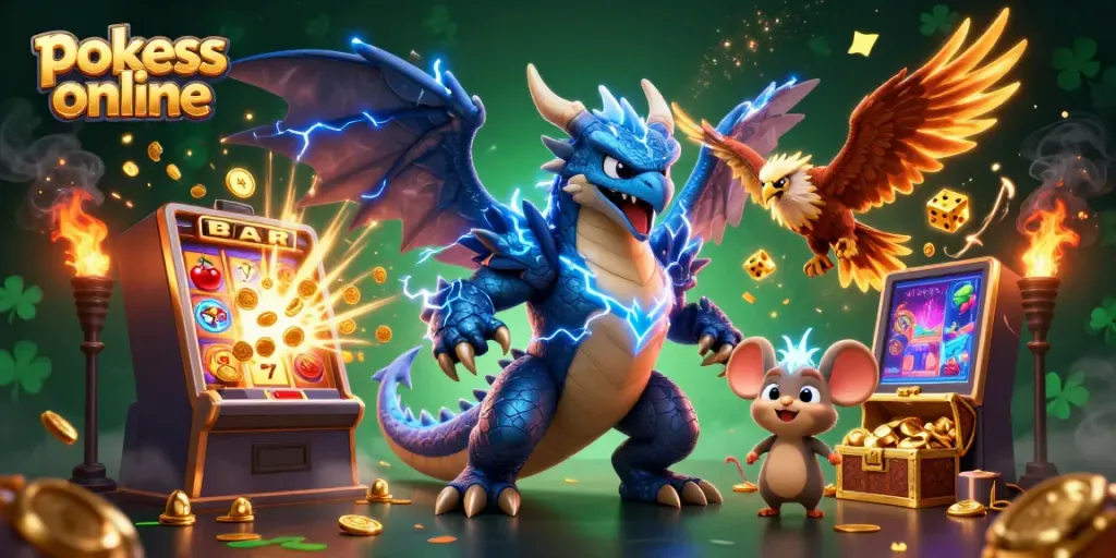 Experience the thrill of pokies online with a dynamic 3D illustration showcasing vibrant gaming elements.