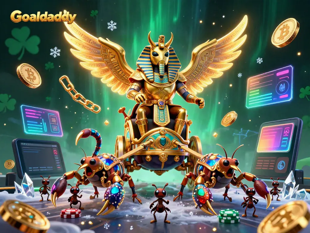 Goaldaddy delivers dynamic cryptocurrency elements amid a vibrant casino scene with unique characters.