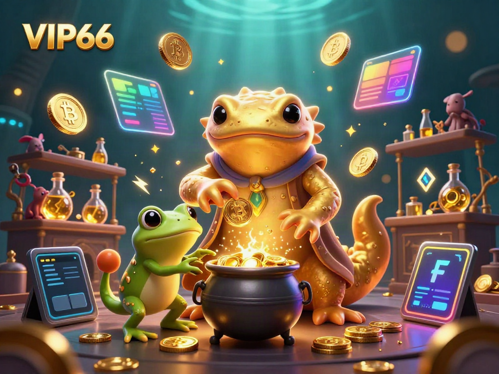 Engage in winning strategies at VIP66 with a dynamic scene of an alchemist and gold elements.