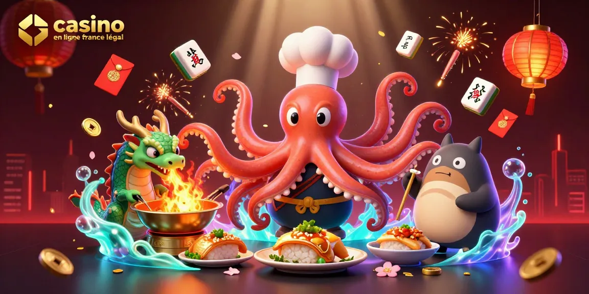 Visuel illustrant un chef sushi plongeur préparant des plats dorés dans un casino en ligne France légal.