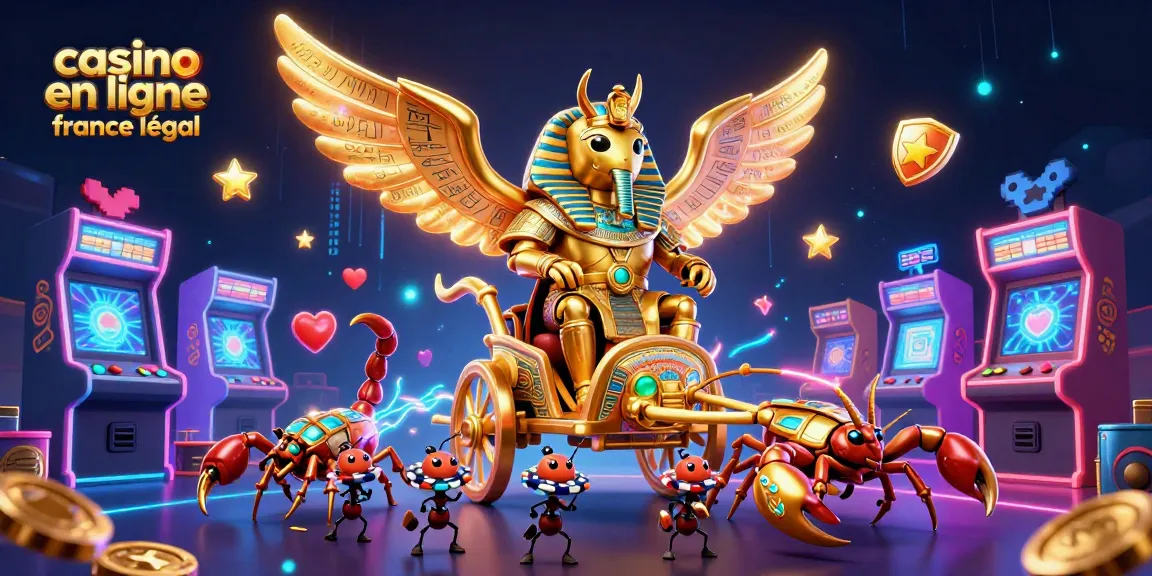 Image d'une illustration 3D dynamique représentant un casino en ligne légal en France avec des éléments de jeu