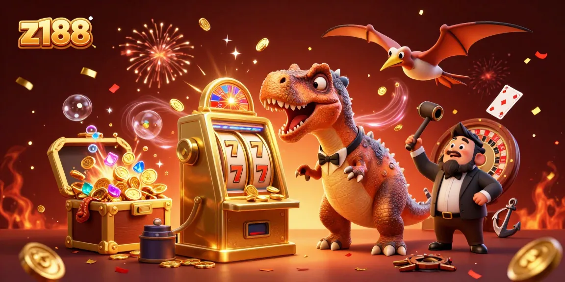 Experience the thrill at z188 with a pachycephalosaurus winning jackpots and an ankylosaur managing the casino!