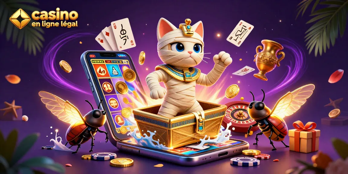 Jouez au casino en ligne France légal avec un chat momie égyptien et des cartes anciennes.