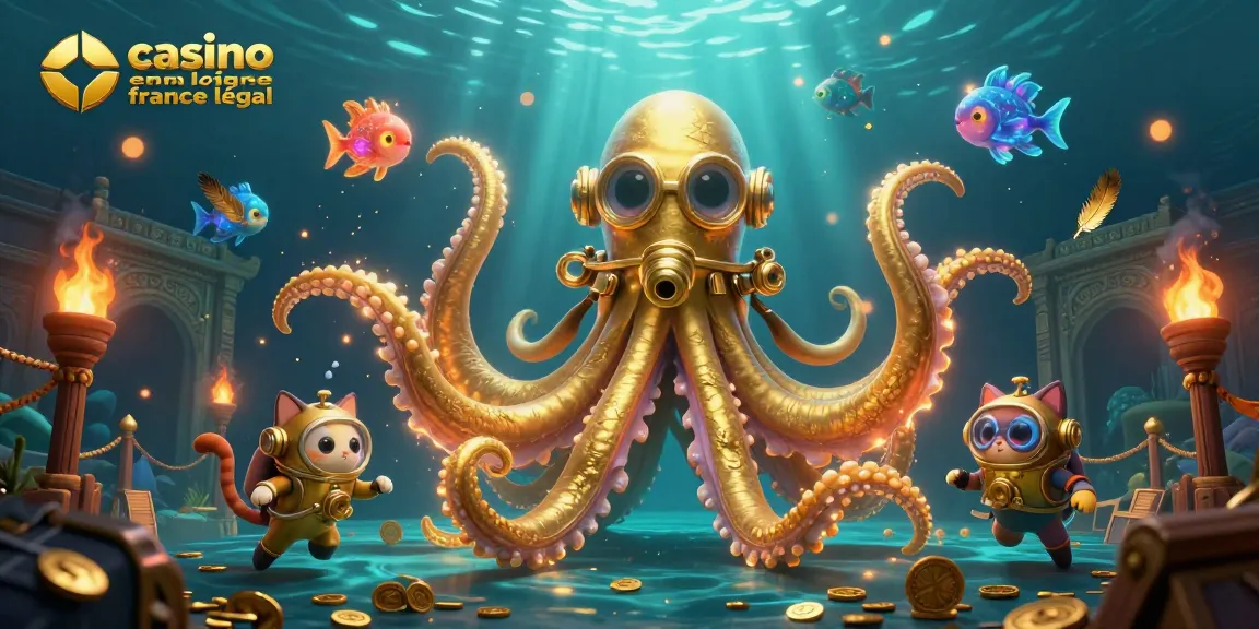 Explore le jeu avec le kraken doré, dans une scène de casino en ligne légal en France pleine de mystère.