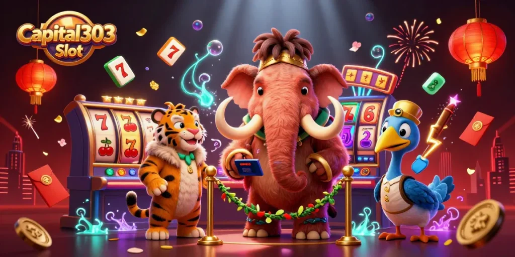 Spin the Capital303 Slot for massive wins surrounded by vibrant casino elements.
