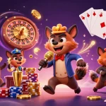 Win big at vn168 with playful hyenas in a vibrant casino scene full of action.