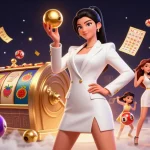Experience slot 10k excitement with a stunning casino illustration featuring dynamic games and a confident player.