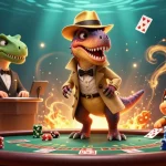 Gioca nei casino sicuri non AAMS con un'illustrazione vivace di un velociraptor al blackjack.