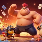 Gainz sur un casino fiable en ligne, avec un poulet sumo et une ambiance festive.