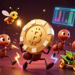 CWIN players embark on a thrilling adventure, carrying a giant poker chip in a lively heist scene.
