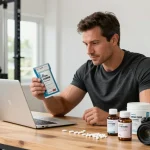 Fitness enthusiast exploring the Astera Shop products in a modern home gym.