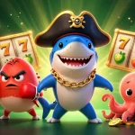Join the excitement of keo nha cai 55 with animated characters amidst busy slot reels and gold coins.