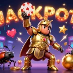 Jouer sur un casino en ligne France en mode jackpot avec une illustration dynamique de coccinelle en armure et feux d'artifice.