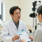 Doctor discussing ICL/Toric ICL procedures at snuseoulglobal.com/id in a bright eye clinic.