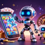 Jouez à des jeux captivants sur casino en ligne France avec des illustrations dynamiques d'un robot cyborg et un dragon holographique.