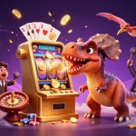 Experience jackpot excitement with llwin as a cartoon dinosaur powers the slot machine.