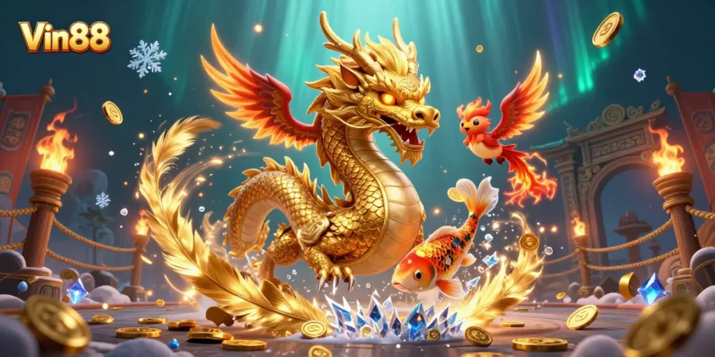 Experience thrilling winnings with Vin88's vibrant 3D casino scene featuring dynamic elements from an underwater world.