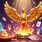 Enhance your gaming experience with gg88's vibrant 3D casino illustration showcasing a golden phoenix and rich casino elements.
