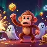 Le casino en ligne France se dévoile avec un singe poltergeist et un chiot chasseur, dans une scène de jackpot.