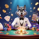 Des crypto casinos animés avec un loup, un cygne, et un pingouin dans une scène vibrante.