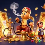Jouez sur casino en ligne France avec un maître narguilé de contes de fées entouré de trésors brillants.