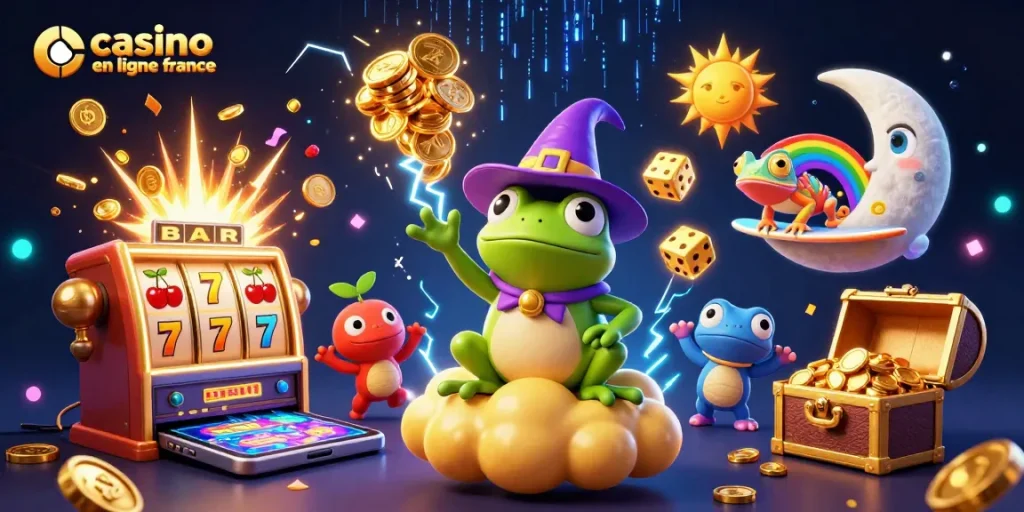 Jouez dans le casino en ligne France avec des personnages animés sous une pluie de pièces d'or