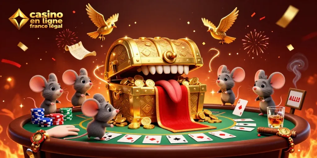 Illustration 3D détaillée représentant le concept de casino en ligne France légal avec des éléments de poker captivants.