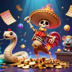 Les jeux du casino en ligne légal en France avec une scène festive de personnages animés.