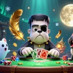 Jouez à casino en ligne France légal avec un bulldog Frankenstein et un chat loup à une table de poker intrigante.