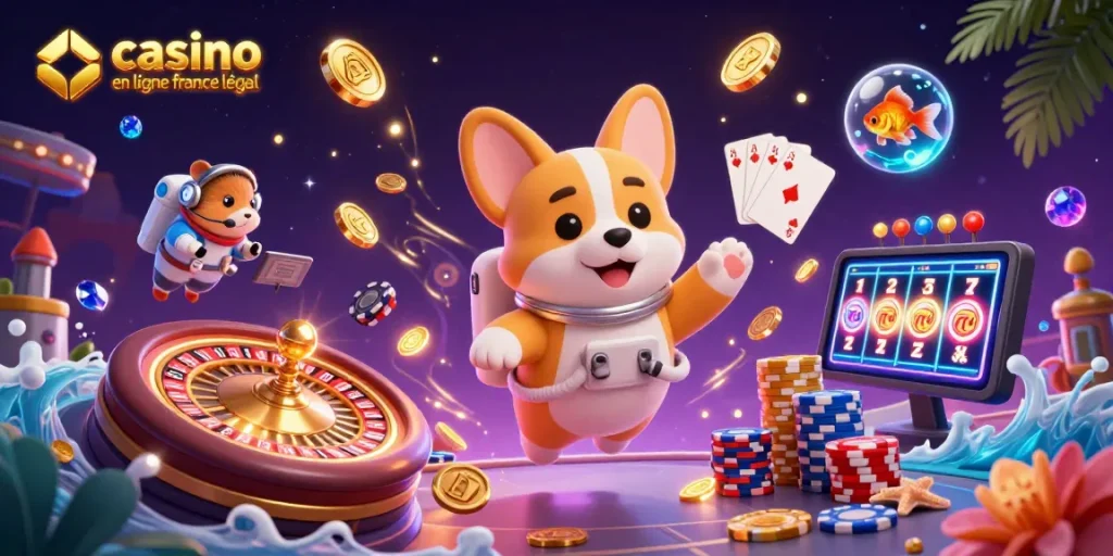 Plongez dans le jeu avec un "casino en ligne France légal" où un corgi astronaute et ses amis flottent dans un casino spatial.