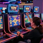 Group of friends enjoying exciting slot77 games in a vibrant online casino atmosphere.