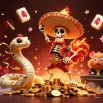 Illustration captivante pour casino en ligne légal en France, un danseur mariachi, serpent momifié et DJ hamster.