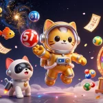 Profitez d'une scène animée de casino en ligne France légal avec un chat astronaute en costume doré.