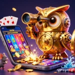 Profitez des jeux de casino en ligne France légal avec une illustration dynamique d'une chouette dorée et des souris jouant aux machines à sous.