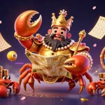 Illustration dynamique représentant un crab empereur en or avec des éléments de casino pour le mot-clé casino en ligne france légal.