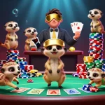 Visualiser une scène de casino en ligne légal en France avec des suricates animés jouant aux cartes.