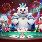Jouer dans un casino en ligne légal en France avec un ours polaire et un renard, ambiance festive.