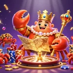 Engage in the tikus4d experience with a golden crab emperor amidst rushing casino elements.