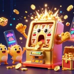 Illustration dynamique d'un casino en ligne France légal avec des machines à sous et des symboles de jackpot.
