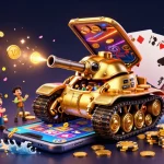 Illustration d'un tank scarabée doré avec un casino miniature à l'intérieur, mettant en avant le casino en ligne France légal.