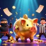 Illustration animée 3D dynamique pour "casino en ligne france légal" avec un sumo et des éléments de loterie.