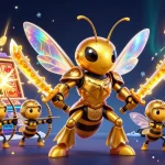 Profitez de jeux de casino en ligne France avec un hornet en armure samouraï entouré de machines à sous et de trésors.