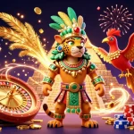 Cette illustration représente un casino en ligne France légal avec un prêtre jaguar et des éléments riches en jeux.