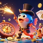 Visuel haute qualité de casino en ligne retrait rapide avec pêcheurs sous-marins, jetons, et jeux dynamiques.