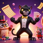 Illustration dynamique mettant en avant le mot-clé casino en ligne france légal avec un panthère jouant aux cartes.