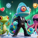 オンライン カジノ ブラック ジャックで遊ぶカラフルなゲーム要素に囲まれたキャラクターたち