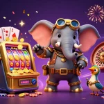 Venez découvrir l'univers du casino en ligne France légal avec un éléphant steampunk au slot et des jeux colorés.