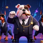 Winbox showcases an exciting cartoon-style casino scene with a mafia bulldog and bodyguards amid dynamic game elements.