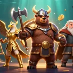 Profitez de l'expérience de jeu avec casino en ligne sans KYC, illustrant un ours viking et une aigle valkyrie dans un cadre dynamique.