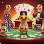 Experience the vibrant world of online casinos featuring lively meerkats in a dynamic casino scene.